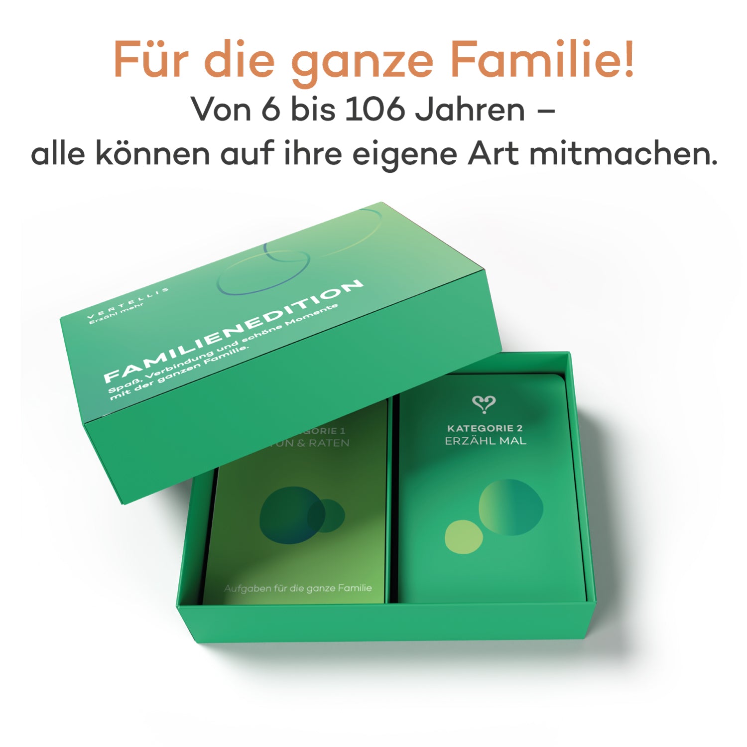 Eltern und Kinder lachen beim Vertellis Familienspiel