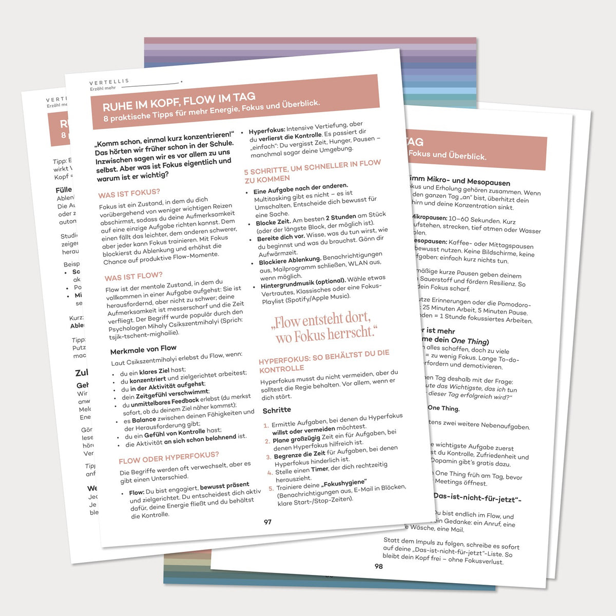 Das große Vertellis Toolkit, Ruhe im Kopf, Flow im Tag